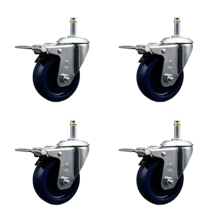 Service Caster 4'' Solid Polyurethane Swivel 7/16'' Stem Caster Set with Total Lock Brake, 4PK SCC-GRTTL20S414-SPUS-716138-4